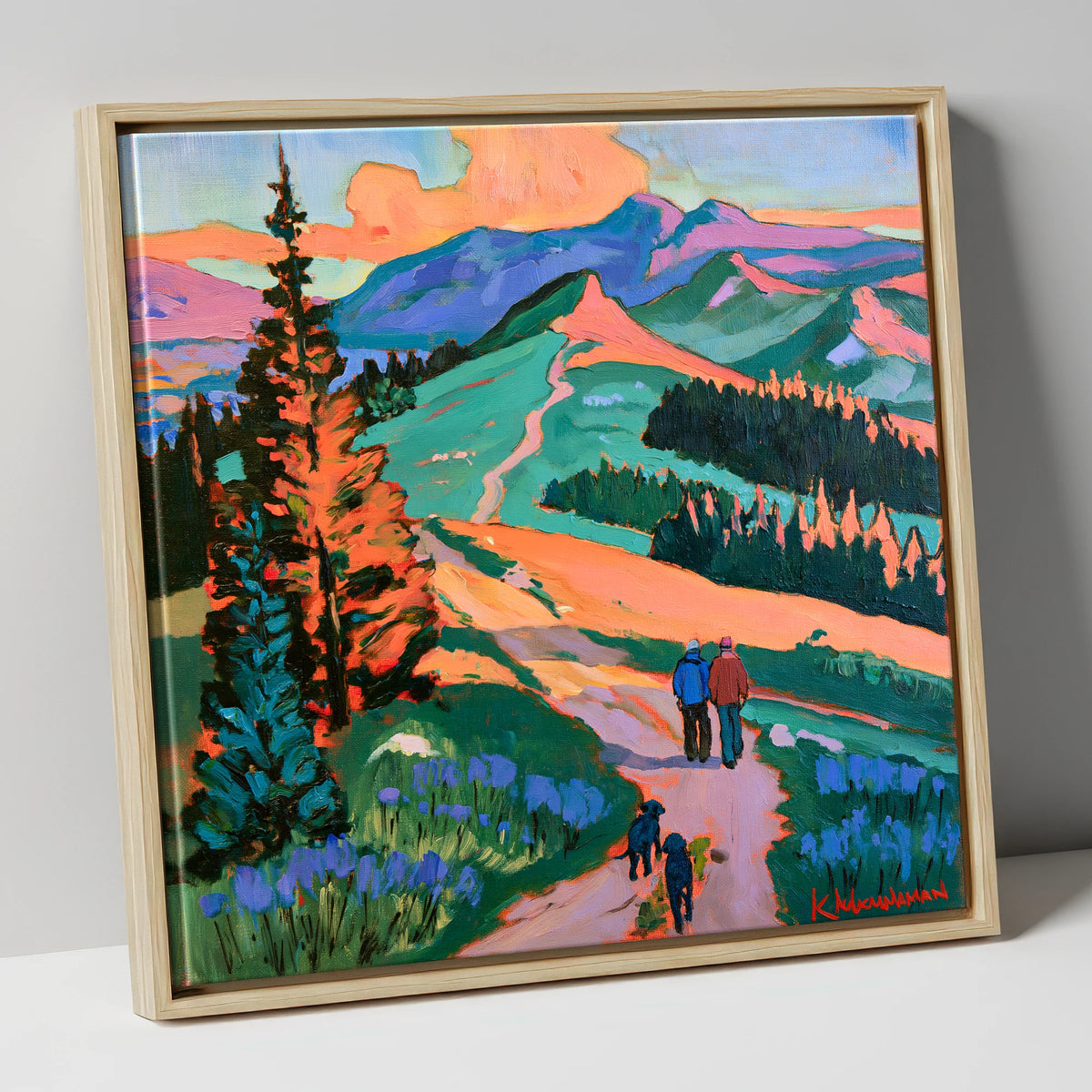 Vibrant Cat Bells Dog Walk gifts for dog walkers canvas wall art in natural frame