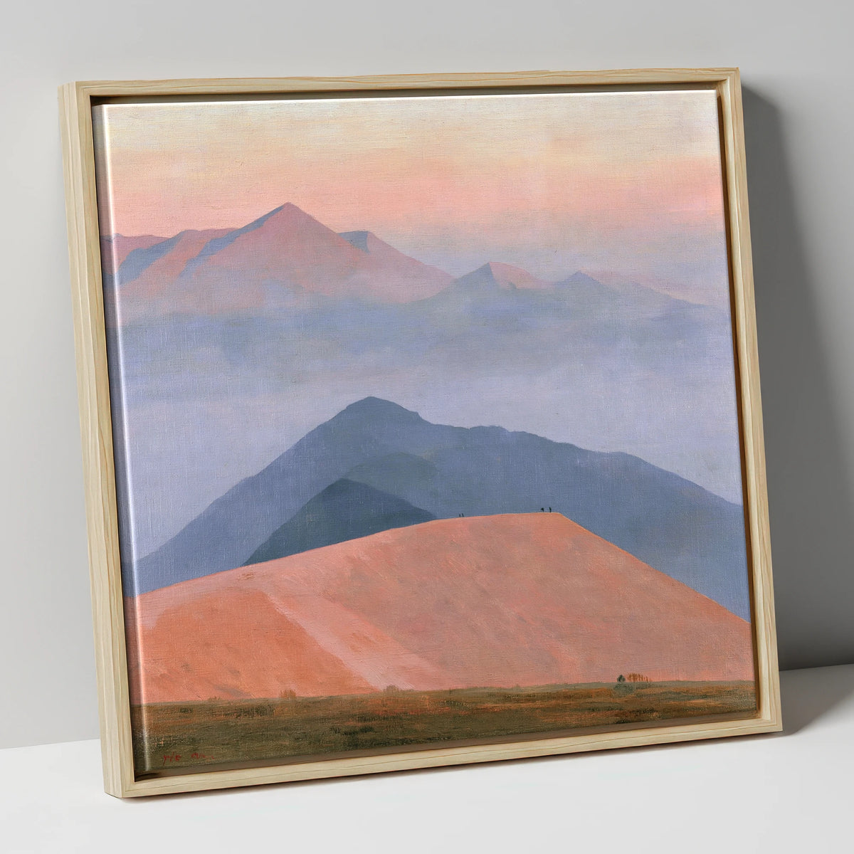 Fell Summit in Lavender Haze lake district fell canvas wall art in natural frame