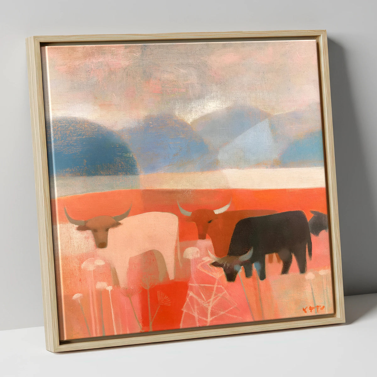 Highland Cattle against Slate Fells lake district wildlife canvas wall art in natural frame