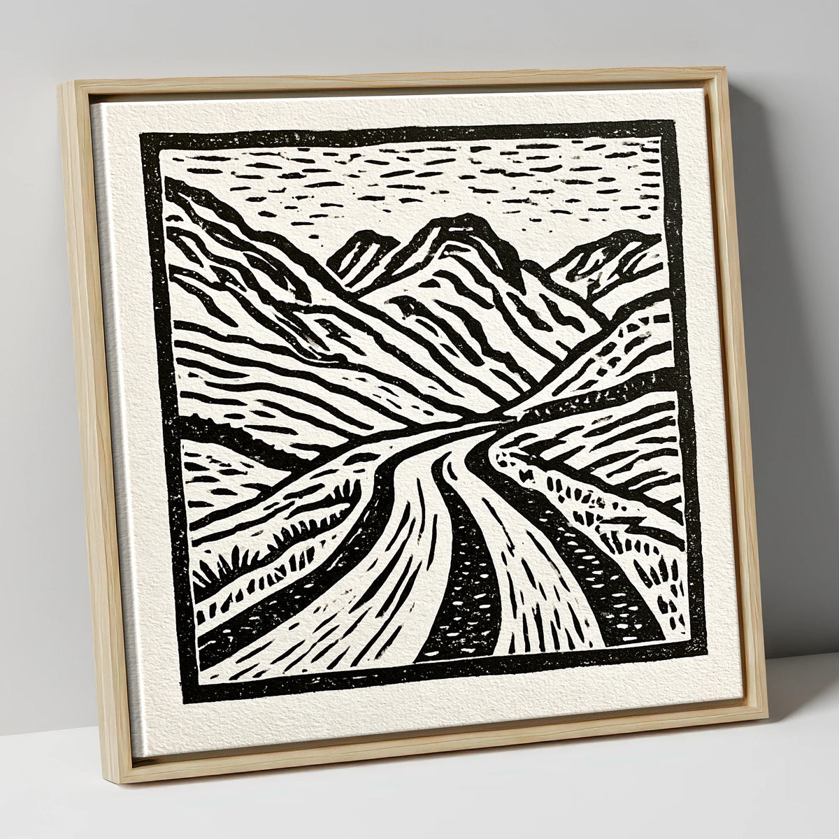 Hardknott Pass in Stark Monochrome lake district valley canvas wall art in natural frame