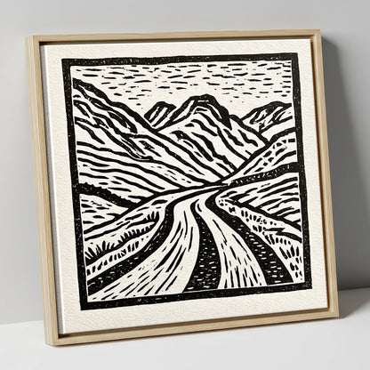 Hardknott Pass in Stark Monochrome lake district valley canvas wall art in natural frame
