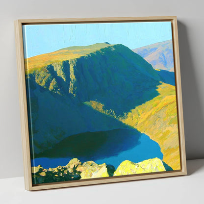 Vibrant Harter Fell Mountain Tarn lake district fell canvas wall art in natural frame
