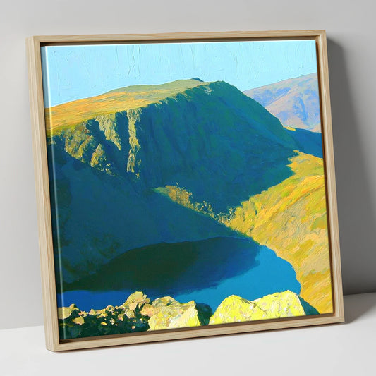 Vibrant Harter Fell Mountain Tarn lake district fell canvas wall art in natural frame