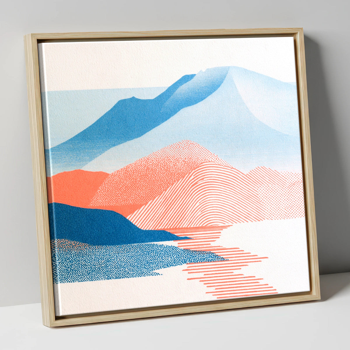Graphic Skiddaw in Coral and Blue lake district fell canvas wall art in natural frame