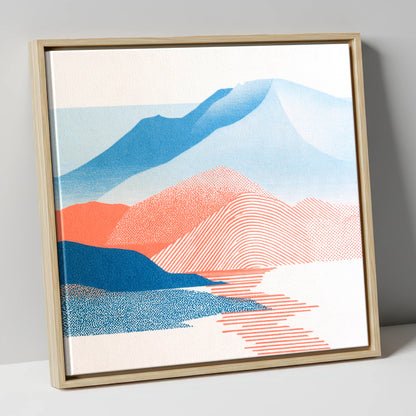 Graphic Skiddaw in Coral and Blue lake district fell canvas wall art in natural frame