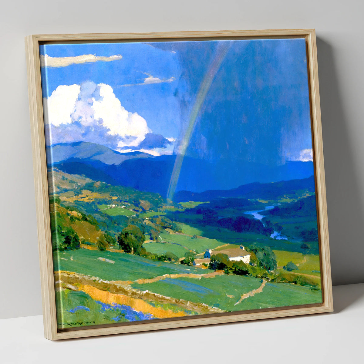Passing Storm And Valley Rainbow lake district sky canvas wall art in natural frame