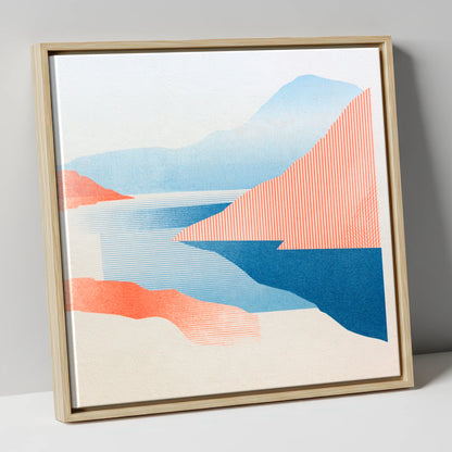 Geometric Ennerdale Water and Fells lake district valley canvas wall art in natural frame