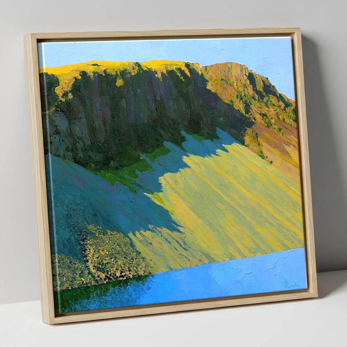 Sunlit Screes of Illgill Head lake district fell canvas wall art in natural frame