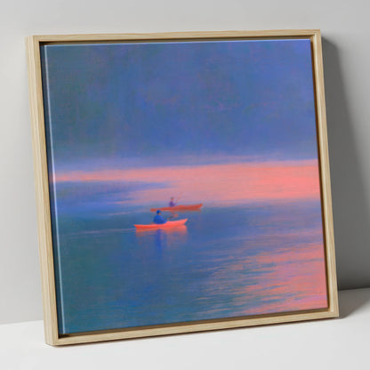 Twilight Kayaks on the Lake lake district walking canvas wall art in natural frame