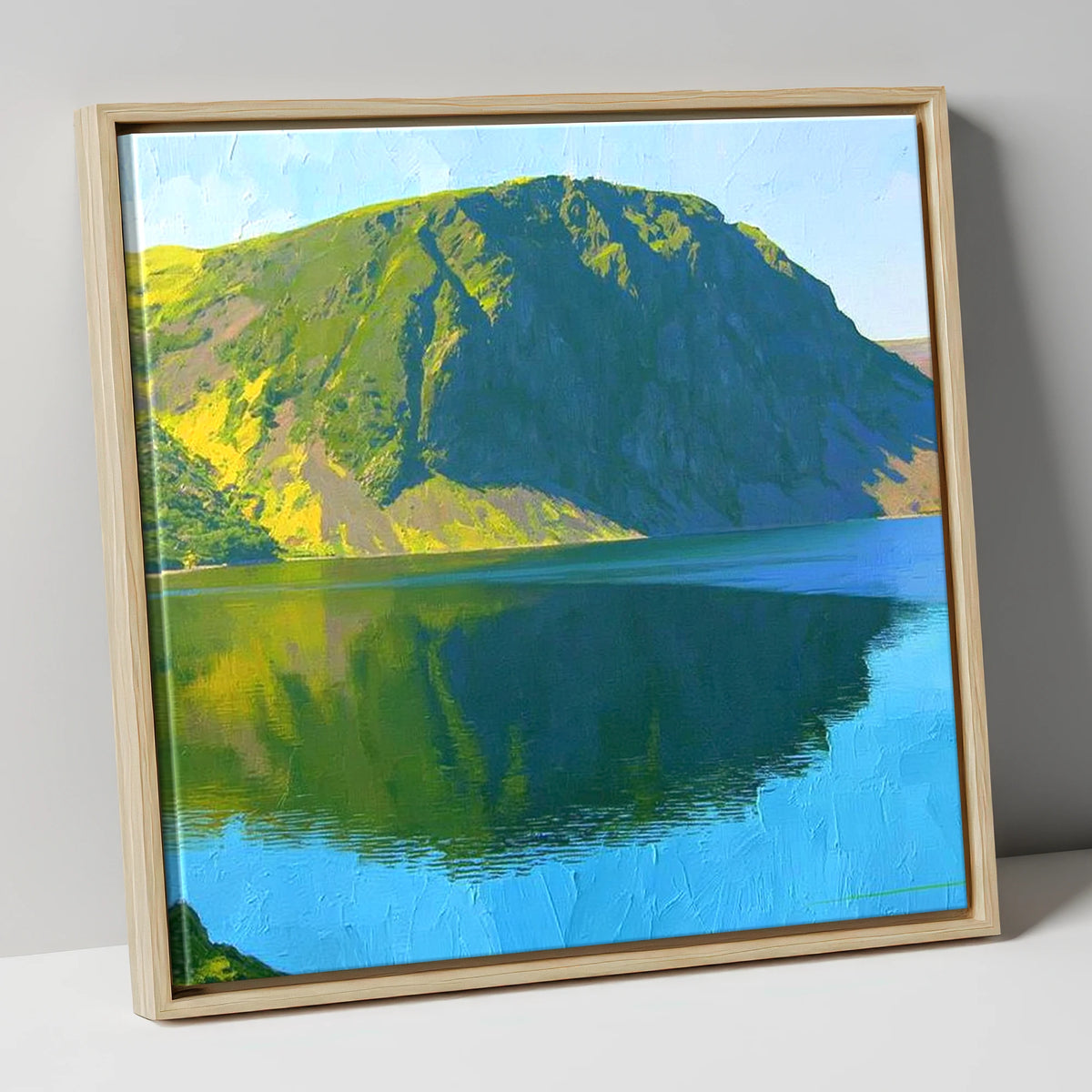 Vibrant Crag Fell Lake Reflection lake district fell canvas wall art in natural frame