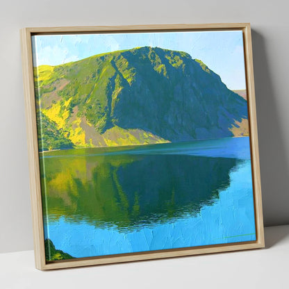 Vibrant Crag Fell Lake Reflection lake district fell canvas wall art in natural frame