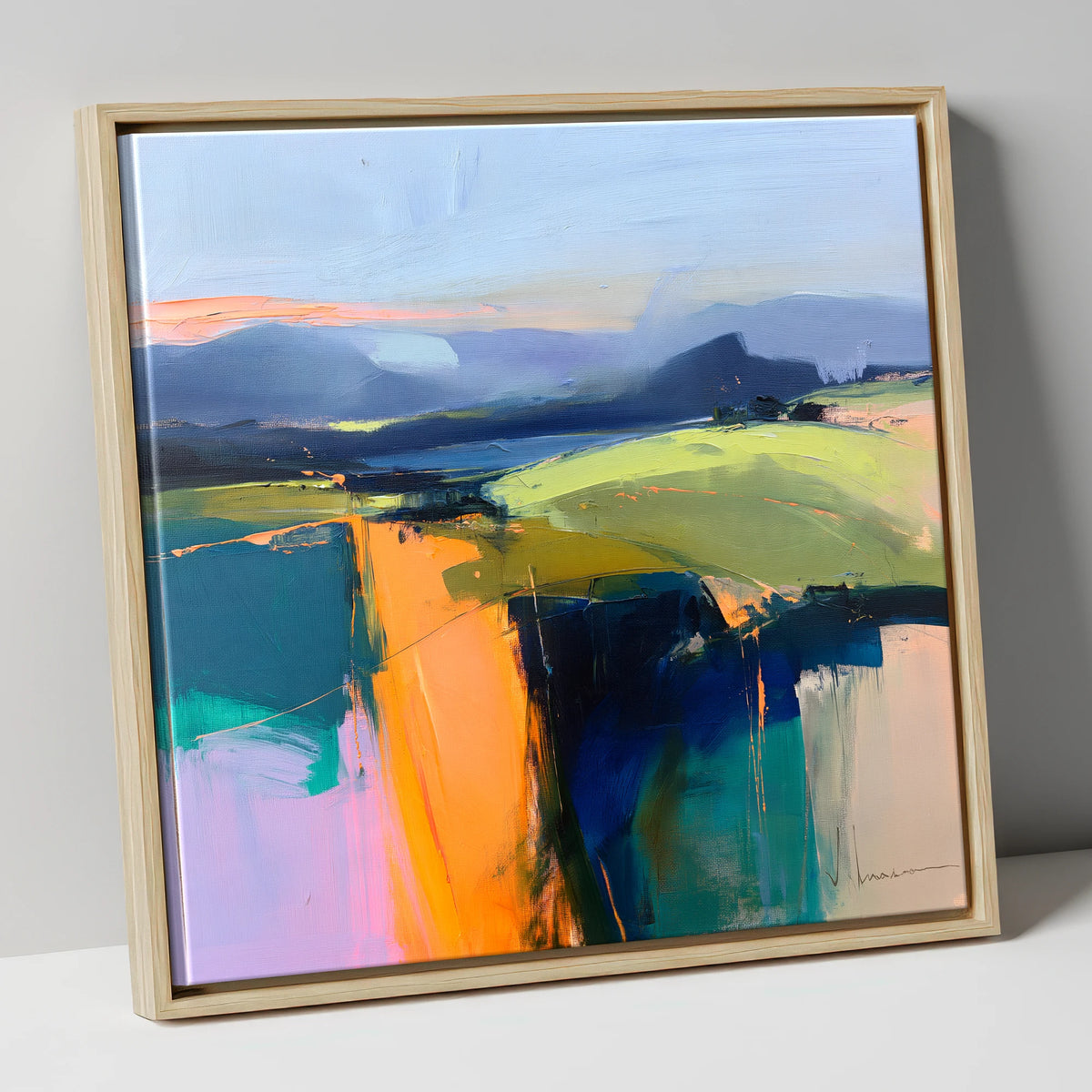 Vibrant Golden Evening Fells lake district sky canvas wall art in natural frame