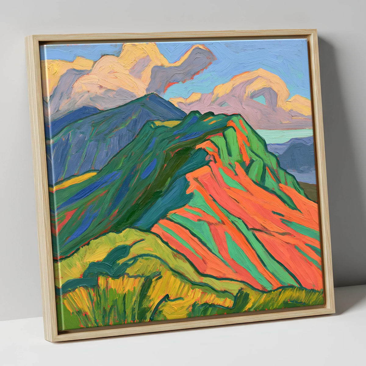 Vibrant Mountain Ridge lake district fell canvas wall art in natural frame