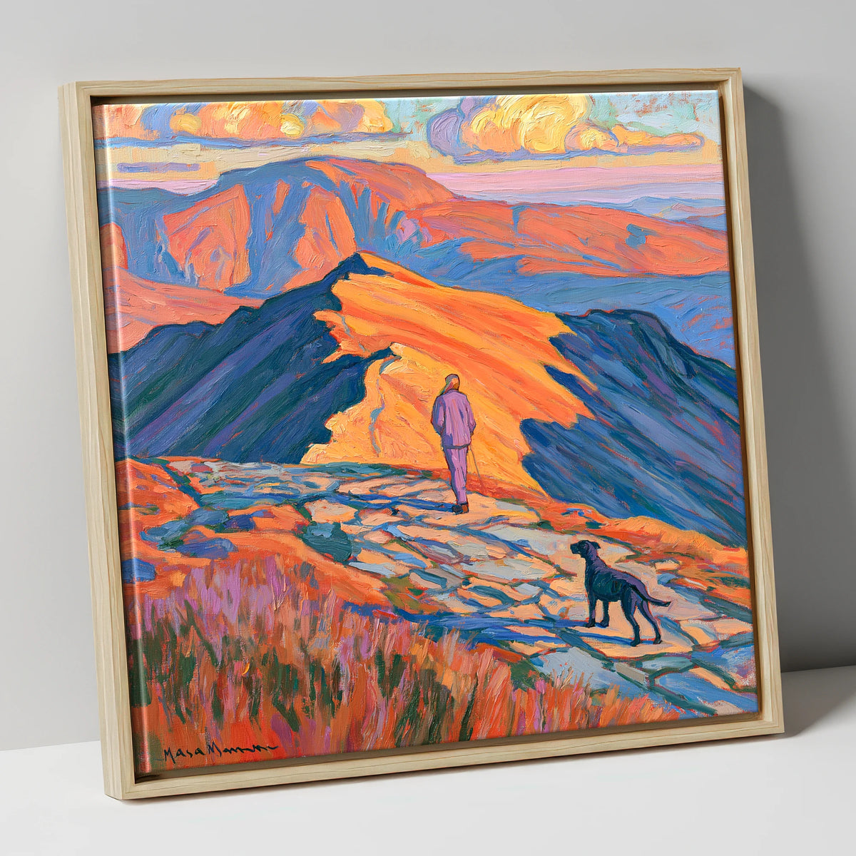 Radiant Helvellyn Dog Walk gifts for dog walkers canvas wall art in natural frame