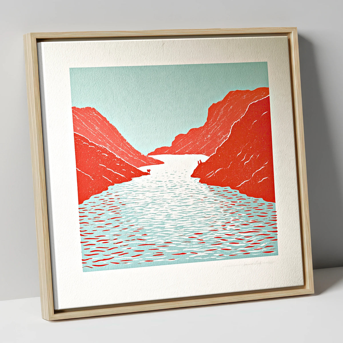 Bold Red Fells and Lake lake district lake canvas wall art in natural frame