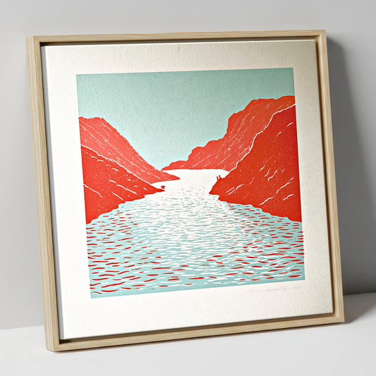 Bold Red Fells and Lake lake district lake canvas wall art in natural frame