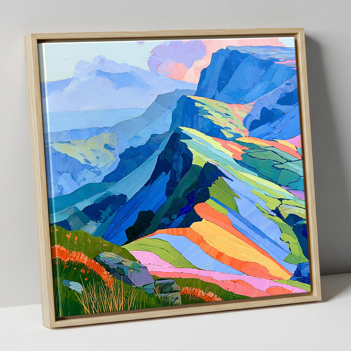 Vivid Hues On Misty Ridge lake district fell canvas wall art in natural frame