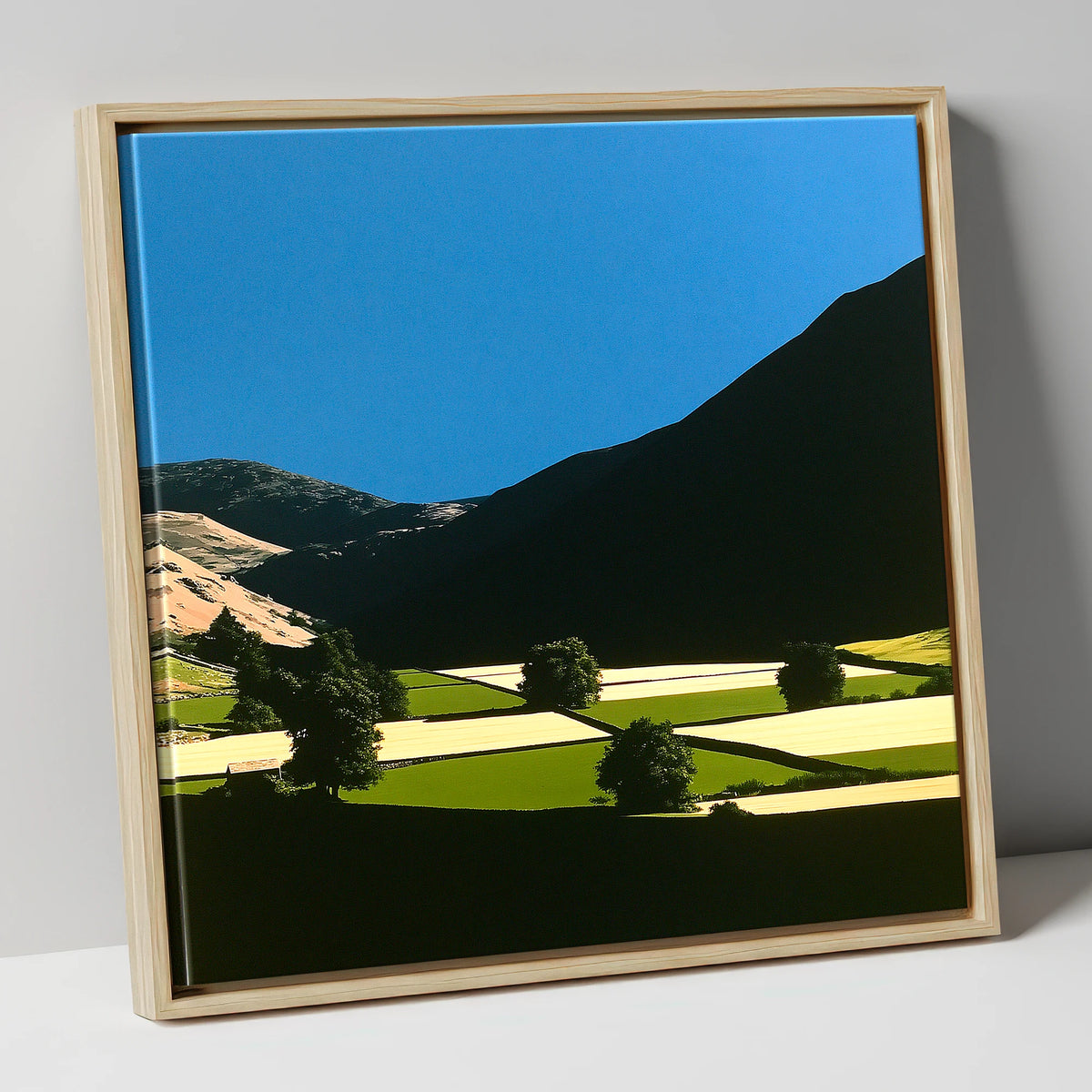 Dale Patchwork in Deep Shadow lake district valley canvas wall art in natural frame