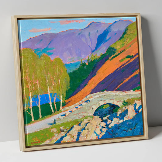 Ashness Bridge in Radiant Colour lake district waterfall canvas wall art in natural frame