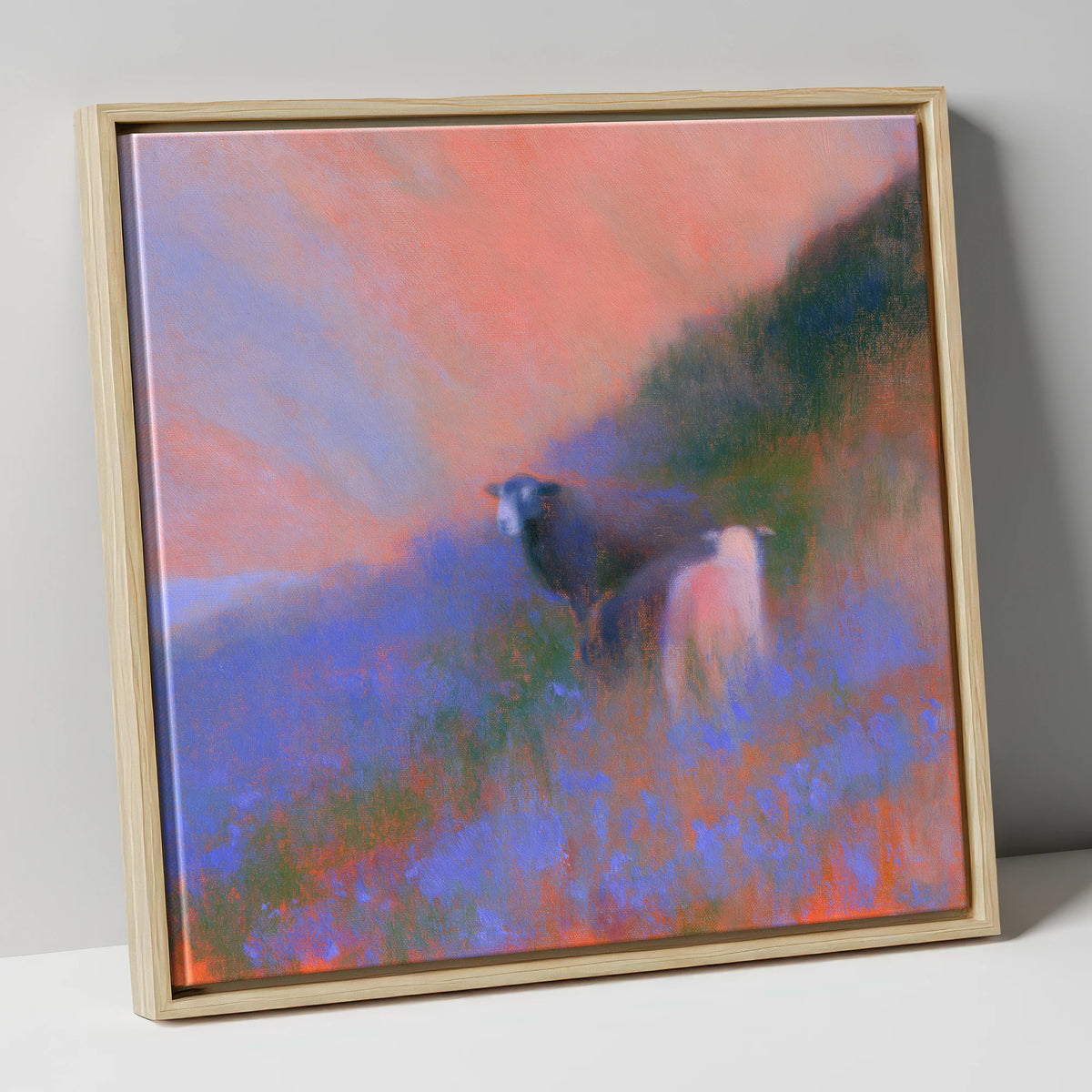Twilight Herdwicks on the Fell lake district wildlife canvas wall art in natural frame