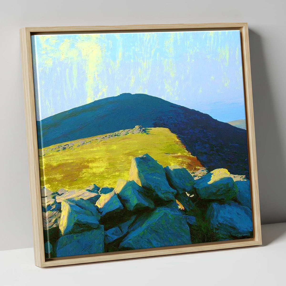 Sunlit Ridge on Gavel Fell lake district fell canvas wall art in natural frame
