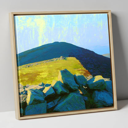 Sunlit Ridge on Gavel Fell lake district fell canvas wall art in natural frame