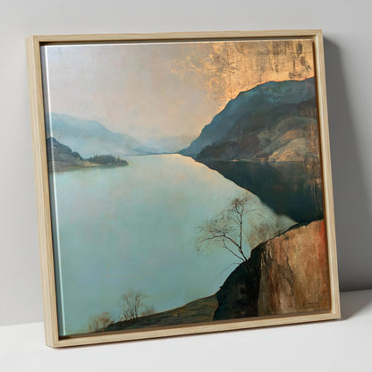 Ullswater Beneath a Golden Sky lake district lake canvas wall art in natural frame