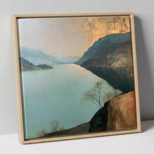Ullswater Beneath a Golden Sky lake district lake canvas wall art in natural frame