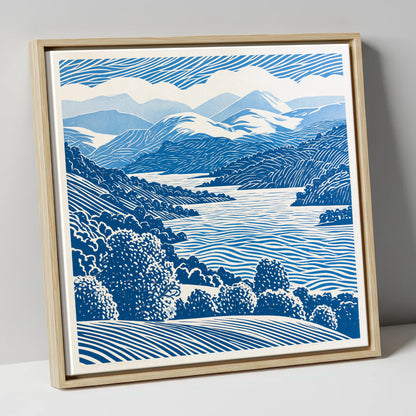 Coniston Water in Cobalt Blue lake district lake canvas wall art in natural frame