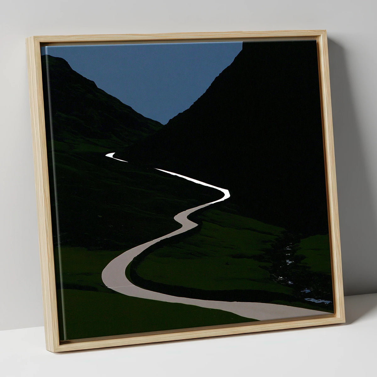 Twilight Winding Mountain Pass lake district valley canvas wall art in natural frame
