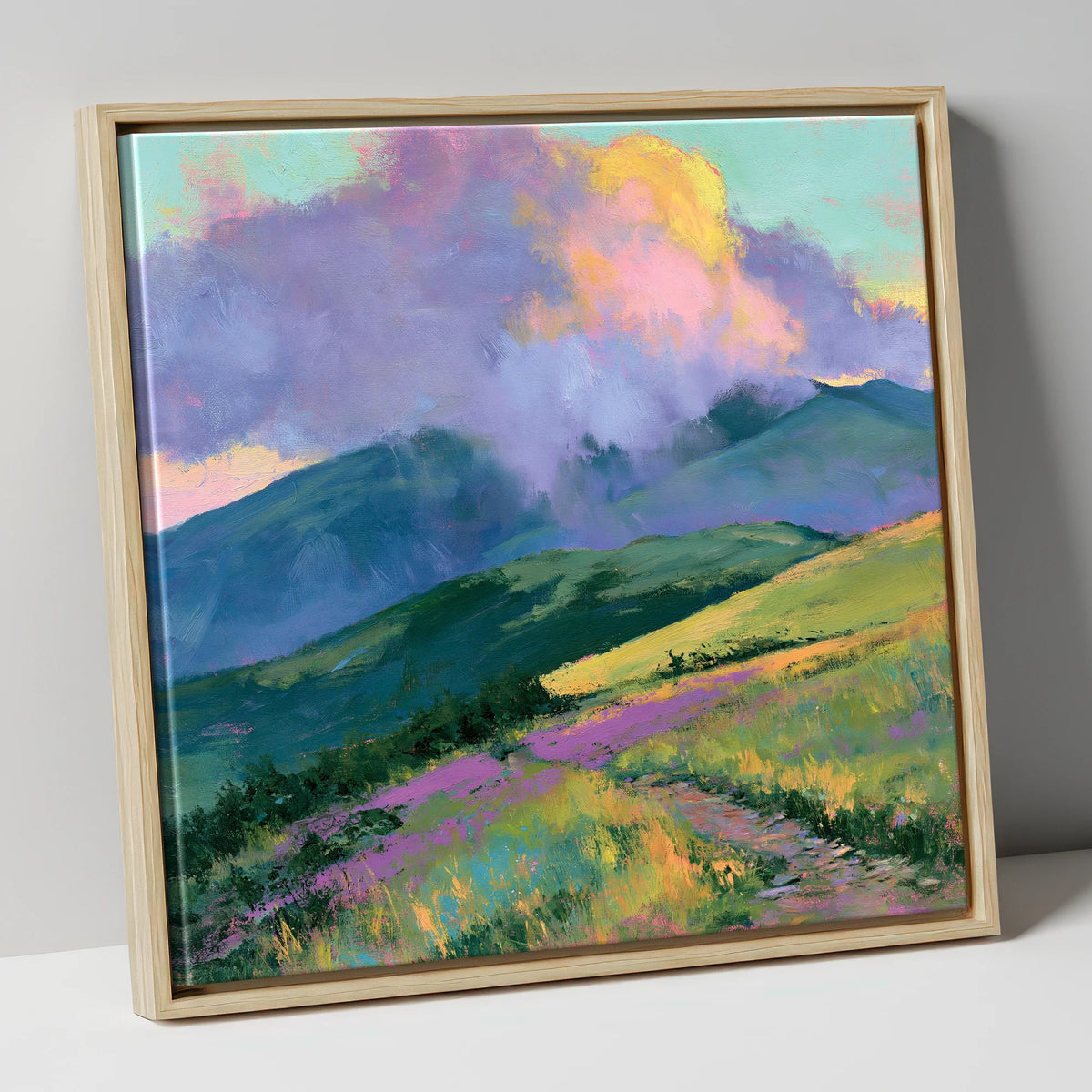 Rolling Fells Under Luminous Clouds lake district fell canvas wall art in natural frame