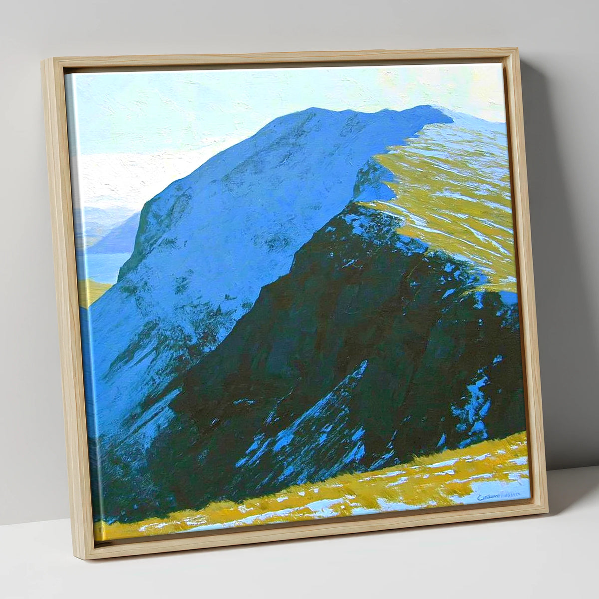 Snow on High Spy Ridge lake district fell canvas wall art in natural frame