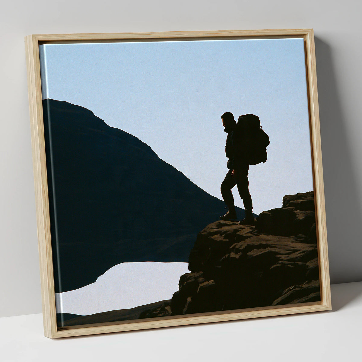 Helvellyn Walker in Silhouette lake district fell canvas wall art in natural frame