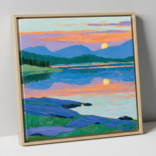 Dawn Reflections on Cobalt Lake lake district lake canvas wall art in natural frame
