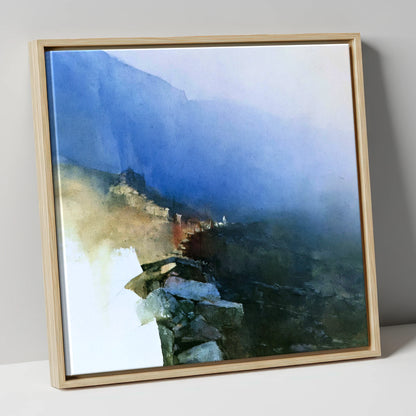 Valley Wall in Indigo Mist lake district valley canvas wall art in natural frame