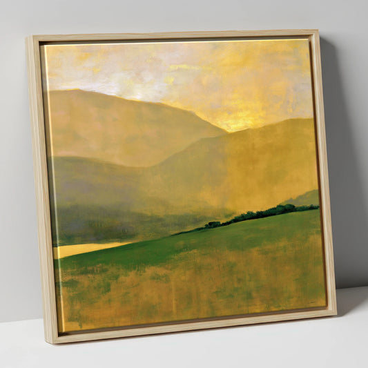 Golden Fells and Green Valley lake district valley canvas wall art in natural frame