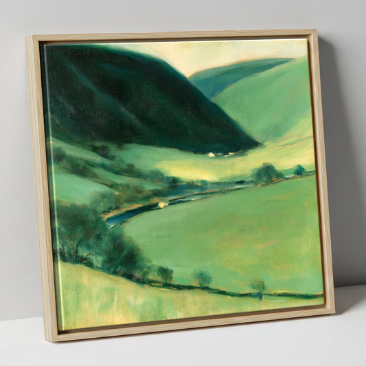 Sweeping Green Lakeland Valley lake district valley canvas wall art in natural frame