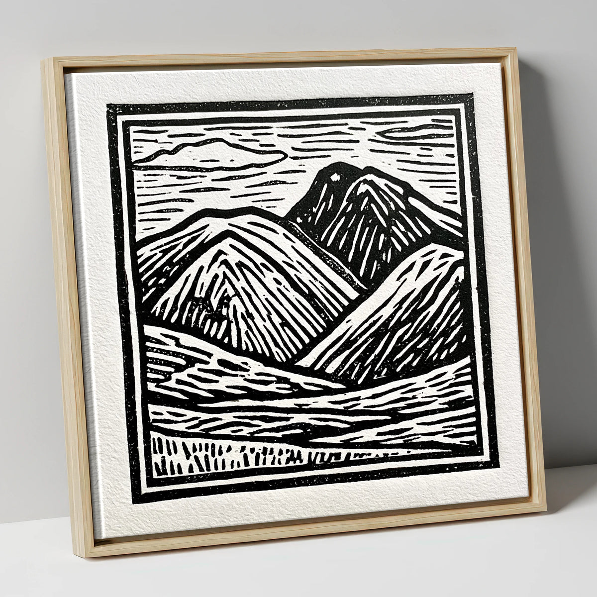 Bowfell in Stark Black and White lake district fell canvas wall art in natural frame