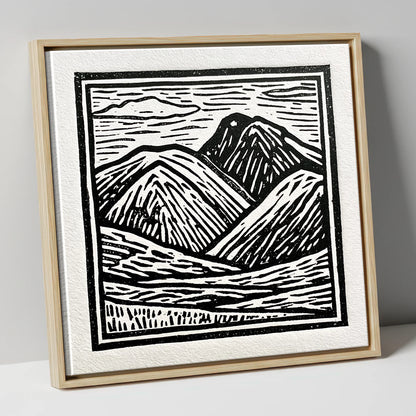 Bowfell in Stark Black and White lake district fell canvas wall art in natural frame