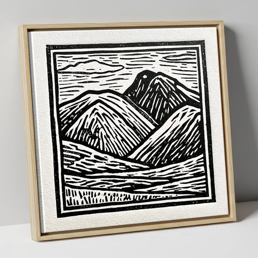 Bowfell in Stark Black and White lake district fell canvas wall art in natural frame