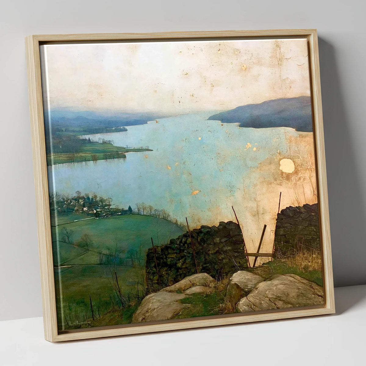 Lake Windermere in Golden Haze lake district lake canvas wall art in natural frame