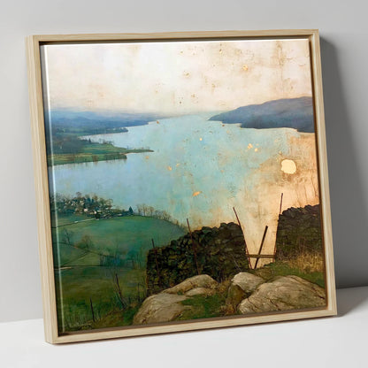 Lake Windermere in Golden Haze lake district lake canvas wall art in natural frame