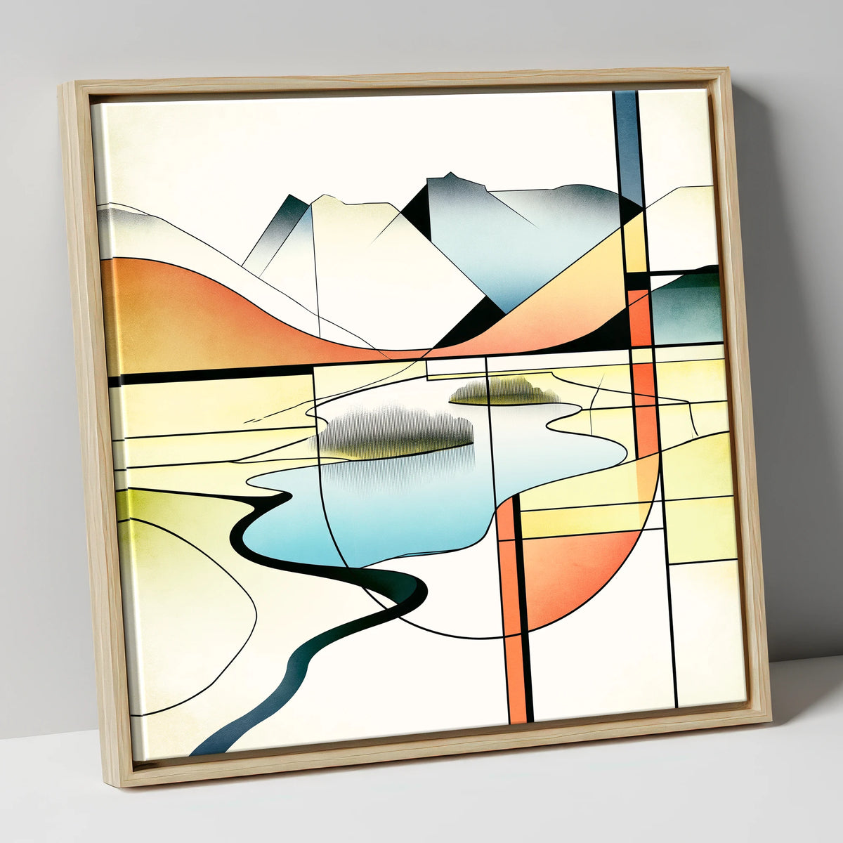 Abstract Geometric Elter Water lake district lake canvas wall art in natural frame