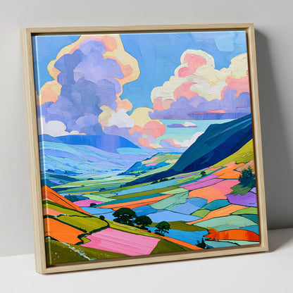 Lavender Clouds Over Rolling Fells lake district fell canvas wall art in natural frame