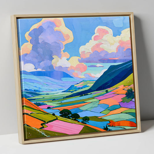 Lavender Clouds Over Rolling Fells lake district fell canvas wall art in natural frame