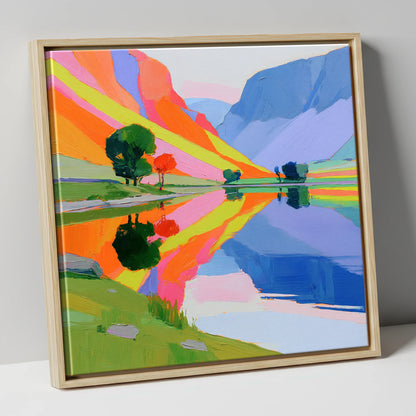 Bright Fells Reflected in Calm Lake lake district lake canvas wall art in natural frame