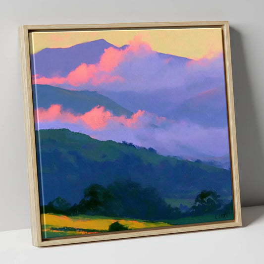 Pink Clouds Over Rolling Fells lake district fell canvas wall art in natural frame
