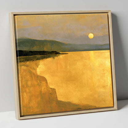 Lake Sunset in Luminous Ochre lake district lake canvas wall art in natural frame