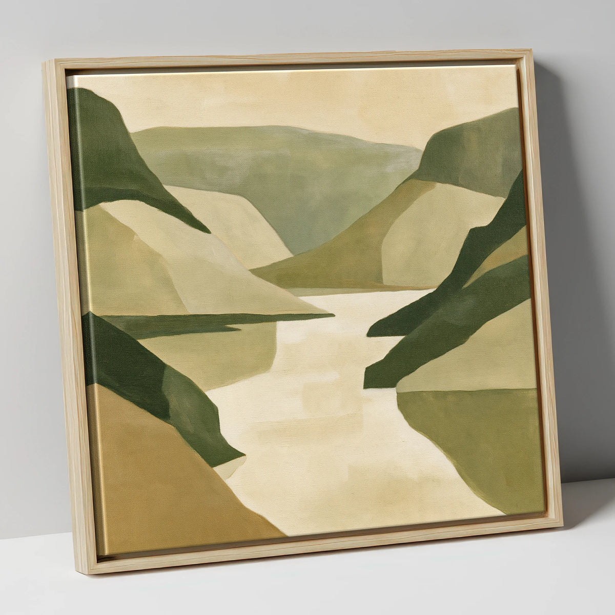 Geometric Fells and Pale Lake lake district lake canvas wall art in natural frame