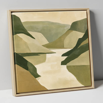 Geometric Fells and Pale Lake lake district lake canvas wall art in natural frame